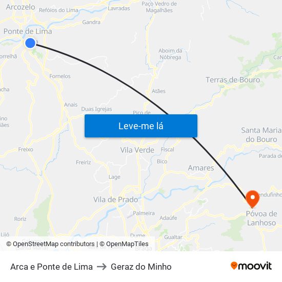 Arca e Ponte de Lima to Geraz do Minho map