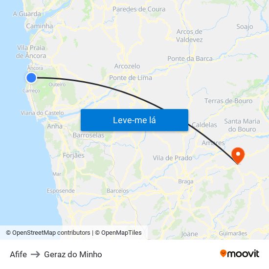 Afife to Geraz do Minho map