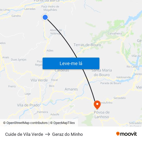 Cuide de Vila Verde to Geraz do Minho map