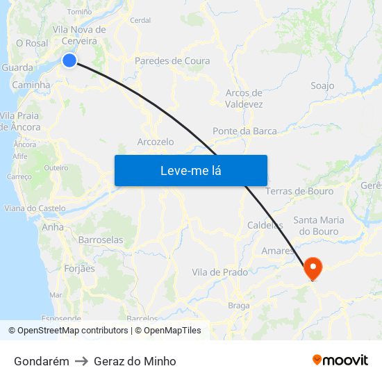 Gondarém to Geraz do Minho map