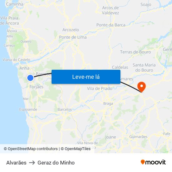 Alvarães to Geraz do Minho map