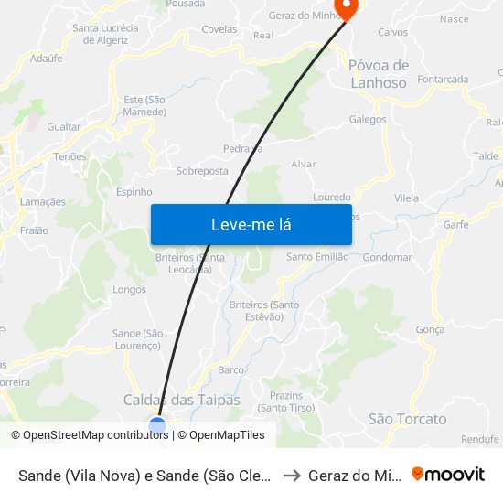 Sande (Vila Nova) e Sande (São Clemente) to Geraz do Minho map