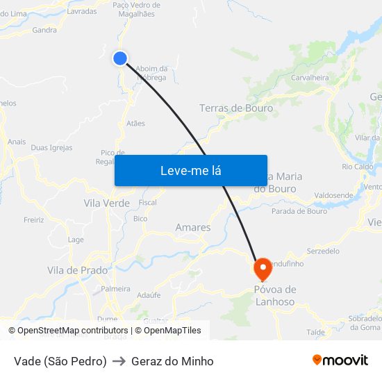 Vade (São Pedro) to Geraz do Minho map
