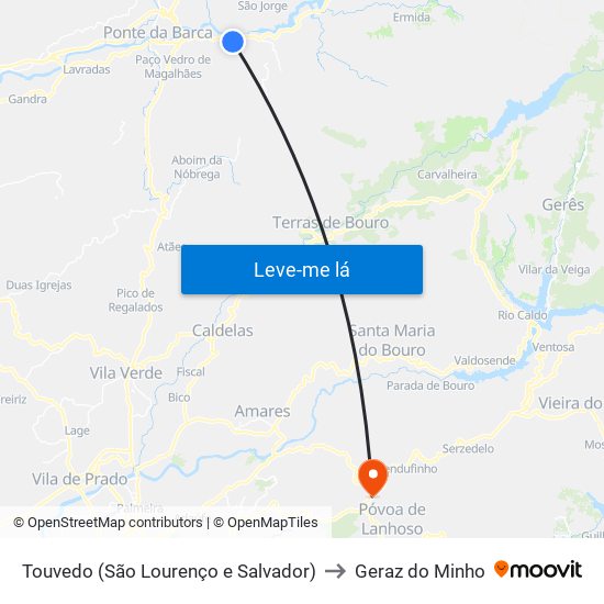Touvedo (São Lourenço e Salvador) to Geraz do Minho map