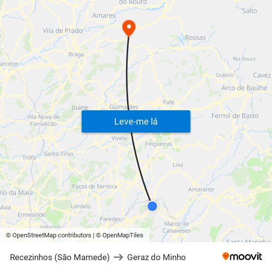 Recezinhos (São Mamede) to Geraz do Minho map