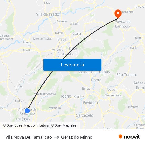 Vila Nova De Famalicão to Geraz do Minho map