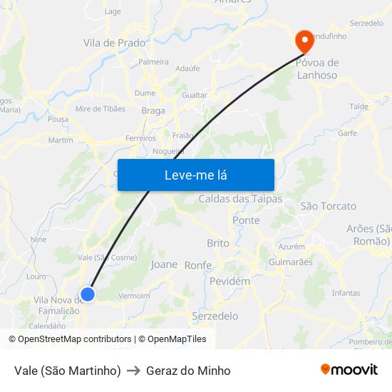Vale (São Martinho) to Geraz do Minho map