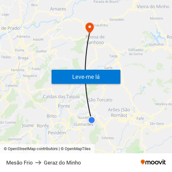 Mesão Frio to Geraz do Minho map