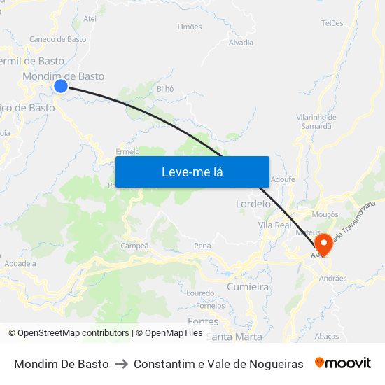 Mondim De Basto to Constantim e Vale de Nogueiras map