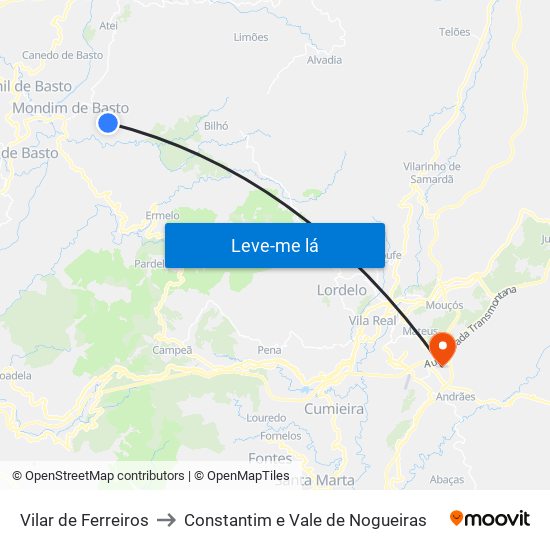 Vilar de Ferreiros to Constantim e Vale de Nogueiras map