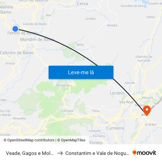Veade, Gagos e Molares to Constantim e Vale de Nogueiras map