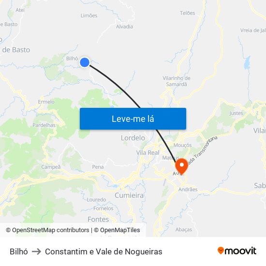 Bilhó to Constantim e Vale de Nogueiras map