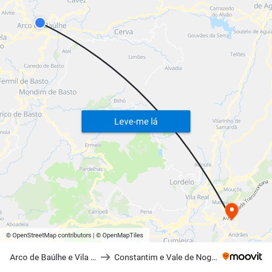 Arco de Baúlhe e Vila Nune to Constantim e Vale de Nogueiras map