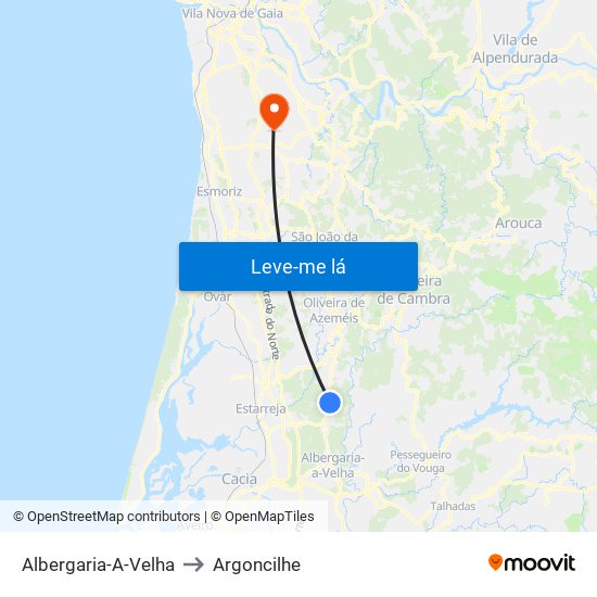 Albergaria-A-Velha to Argoncilhe map