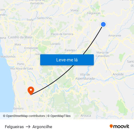 Felgueiras to Argoncilhe map