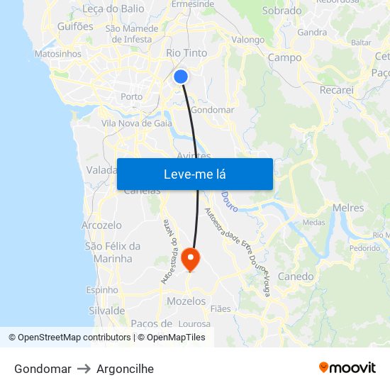 Gondomar to Argoncilhe map