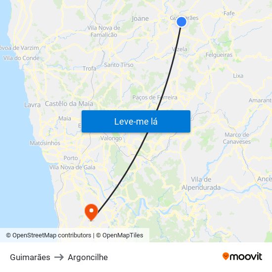 Guimarães to Argoncilhe map