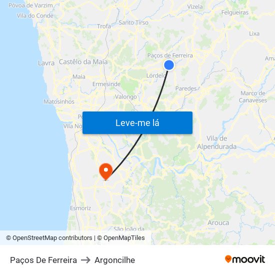 Paços De Ferreira to Argoncilhe map