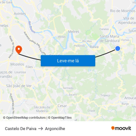Castelo De Paiva to Argoncilhe map