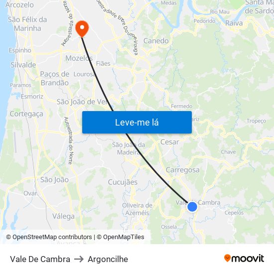 Vale De Cambra to Argoncilhe map