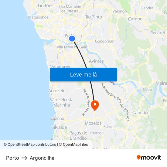 Porto to Argoncilhe map