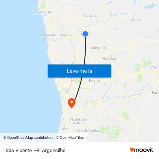 São Vicente to Argoncilhe map