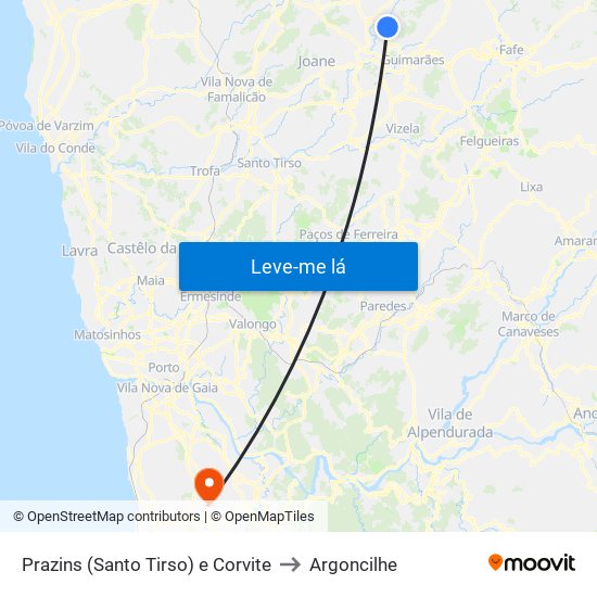 Prazins (Santo Tirso) e Corvite to Argoncilhe map