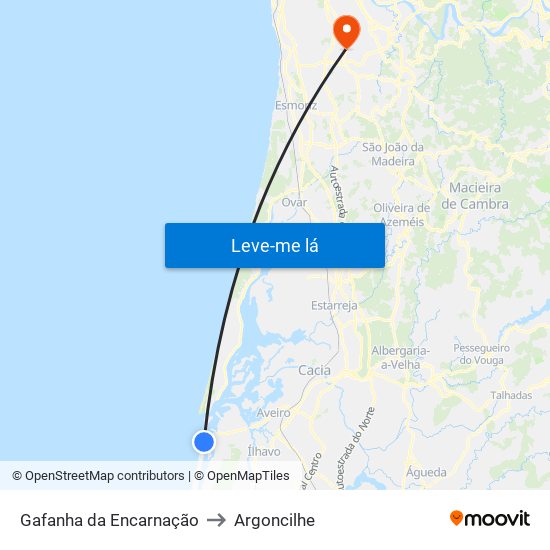 Gafanha da Encarnação to Argoncilhe map