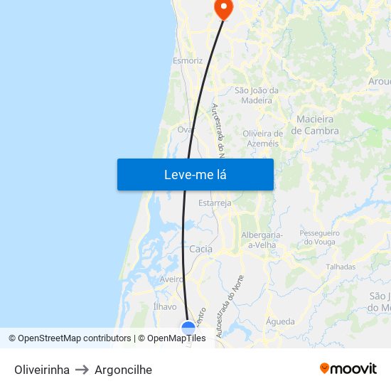 Oliveirinha to Argoncilhe map