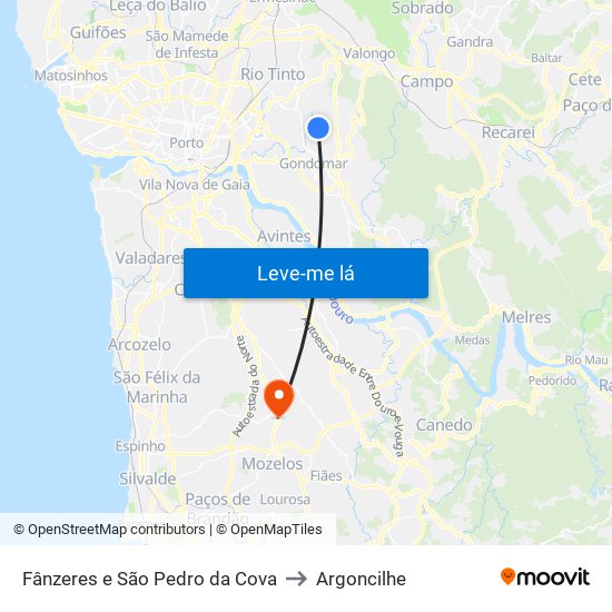 Fânzeres e São Pedro da Cova to Argoncilhe map