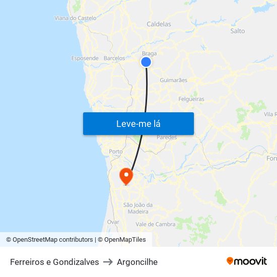 Ferreiros e Gondizalves to Argoncilhe map