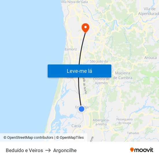 Beduído e Veiros to Argoncilhe map