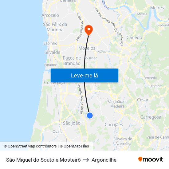 São Miguel do Souto e Mosteirô to Argoncilhe map