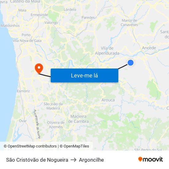 São Cristóvão de Nogueira to Argoncilhe map