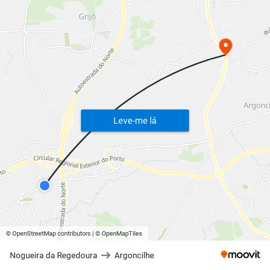 Nogueira da Regedoura to Argoncilhe map