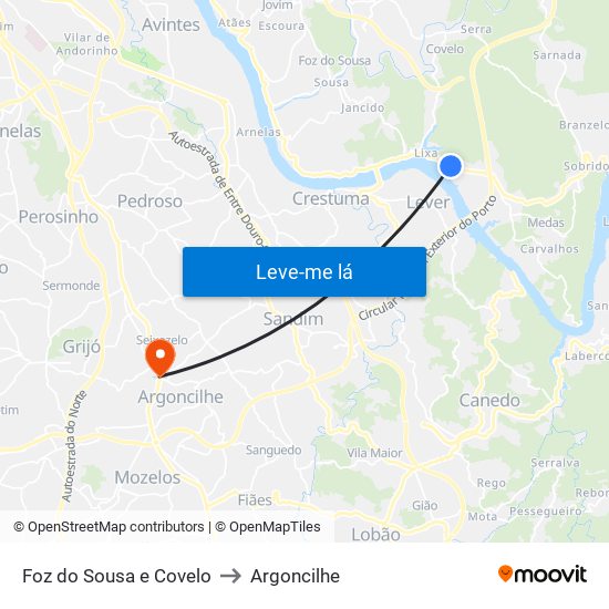 Foz do Sousa e Covelo to Argoncilhe map