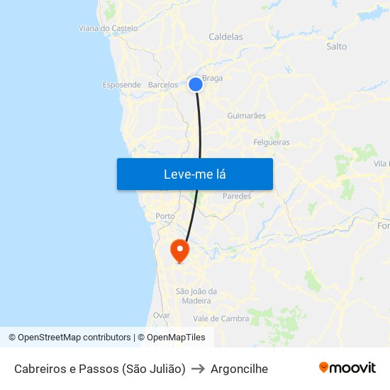 Cabreiros e Passos (São Julião) to Argoncilhe map