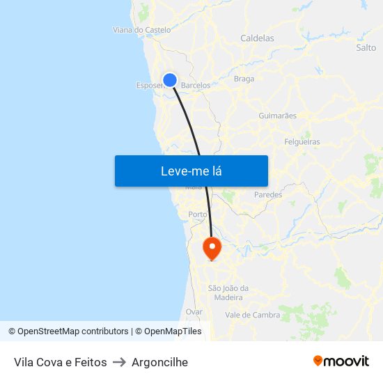 Vila Cova e Feitos to Argoncilhe map