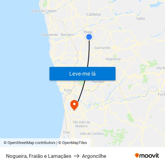 Nogueira, Fraião e Lamaçães to Argoncilhe map