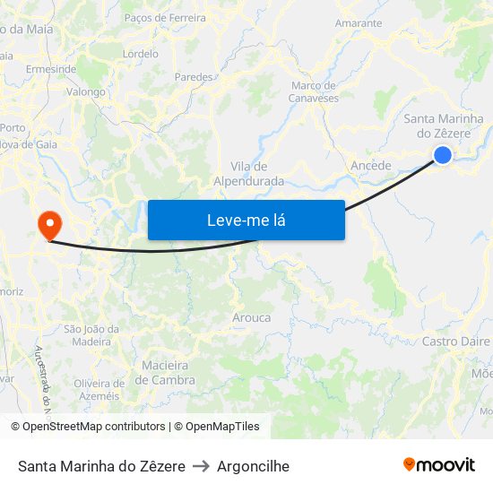 Santa Marinha do Zêzere to Argoncilhe map