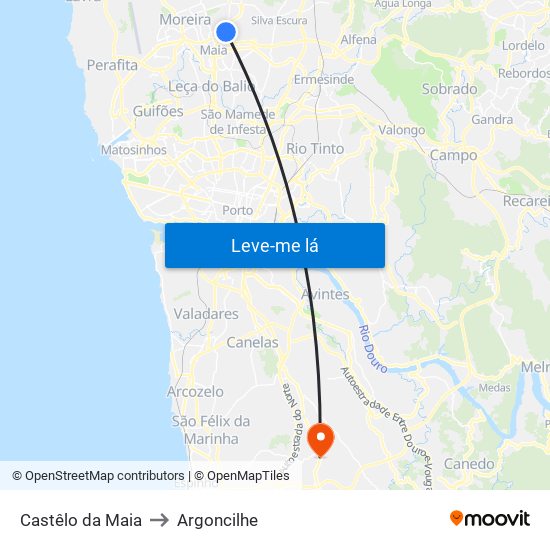Castêlo da Maia to Argoncilhe map