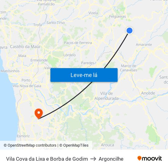 Vila Cova da Lixa e Borba de Godim to Argoncilhe map