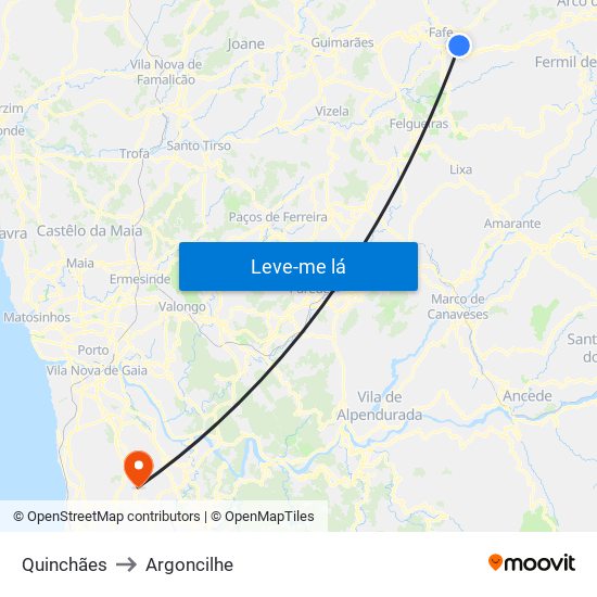 Quinchães to Argoncilhe map