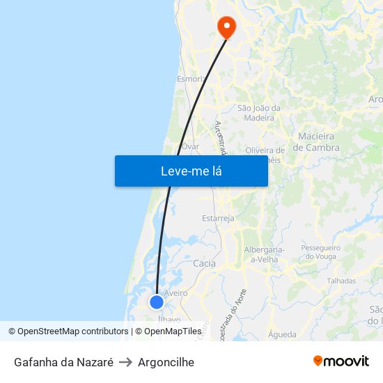 Gafanha da Nazaré to Argoncilhe map