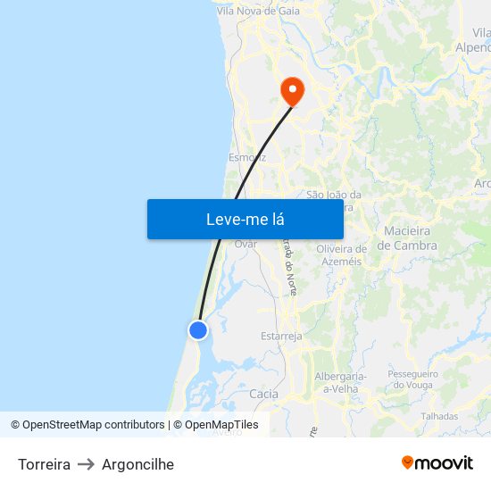 Torreira to Argoncilhe map