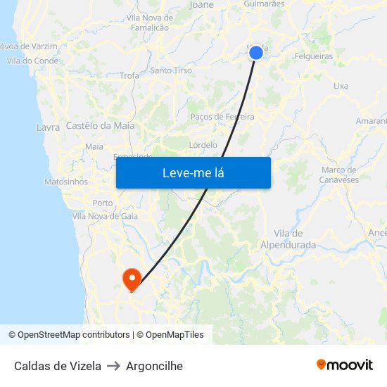Caldas de Vizela to Argoncilhe map