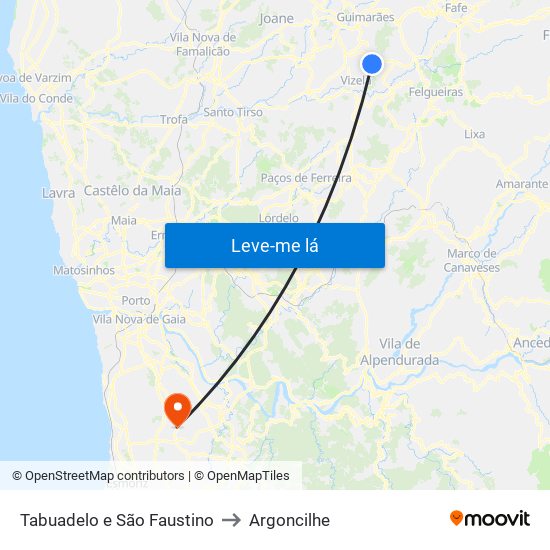Tabuadelo e São Faustino to Argoncilhe map