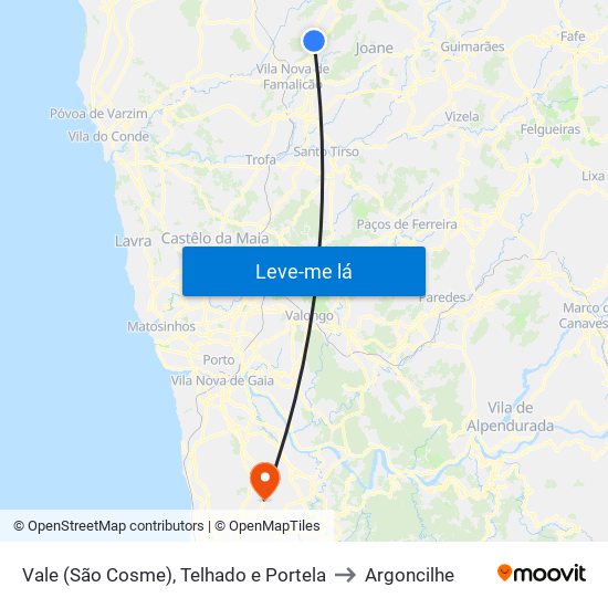 Vale (São Cosme), Telhado e Portela to Argoncilhe map
