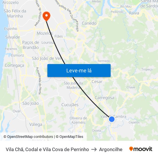 Vila Chã, Codal e Vila Cova de Perrinho to Argoncilhe map