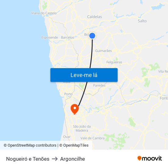 Nogueiró e Tenões to Argoncilhe map